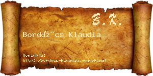 Bordács Klaudia névjegykártya